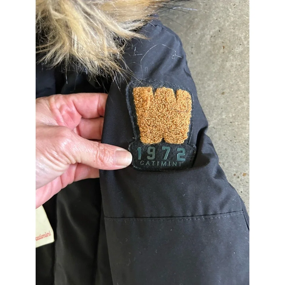 catimini Parka Puffer Jacket  Black‎ Faux Fur Hood Size 3 NWT